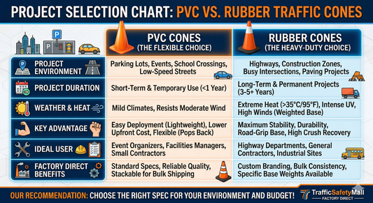 PVC vs Rubber Traffic Cones: How to Choose the Right Type for Safety, Cost, and Durability