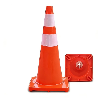70cm RED PVC Traffic Cone Two Reflective Collars - Detail View
