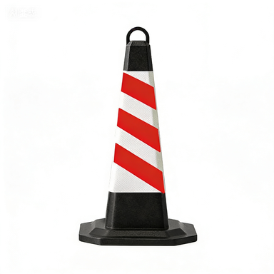 70cm Black Squared Traffic Cone With Top Ring - Product View