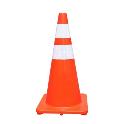 70cm RED PVC Traffic Cone Two Reflective Collars - Front View
